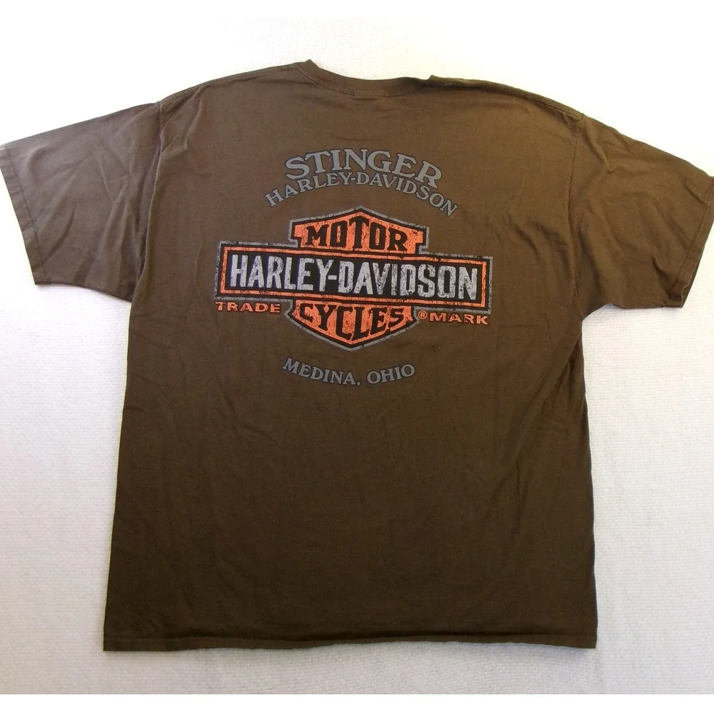 Harley Davidson T-Shirt Mens 2XL Brown Stinger Medina Ohio Genuine Motorcycles